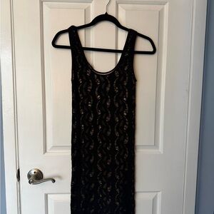 bebe size 4-6-8 (P/S) Black Eyelet Over Nude Overlay Stretch Bodycon Party Dress